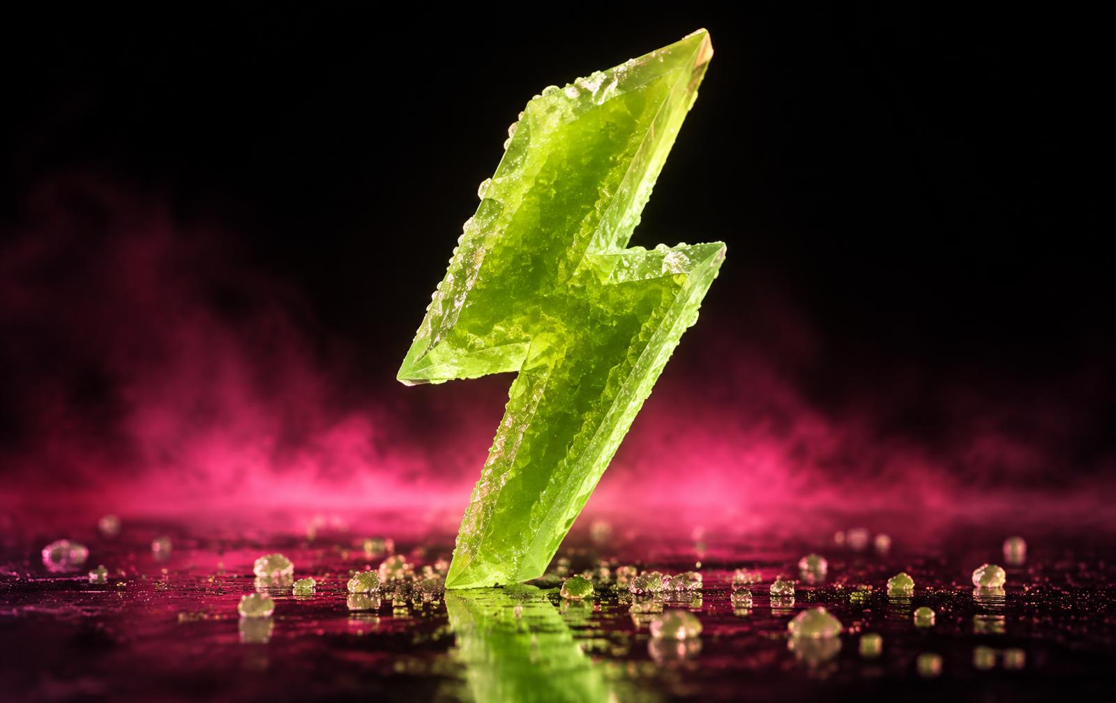 Angular lime and pink shapes inspired by the Kirpee logo